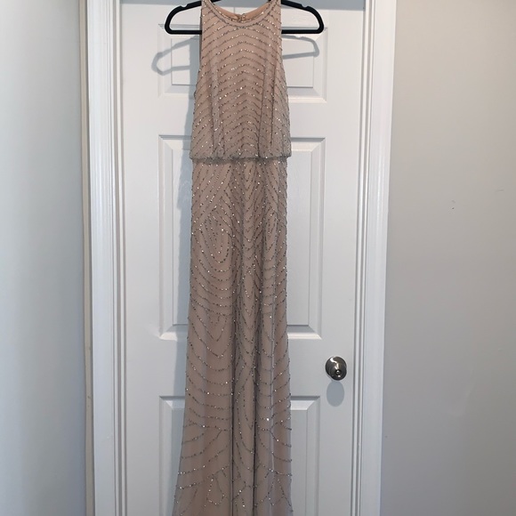 Adrianna Papell Long Nude Beaded Halter Neckline - Picture 2 of 8